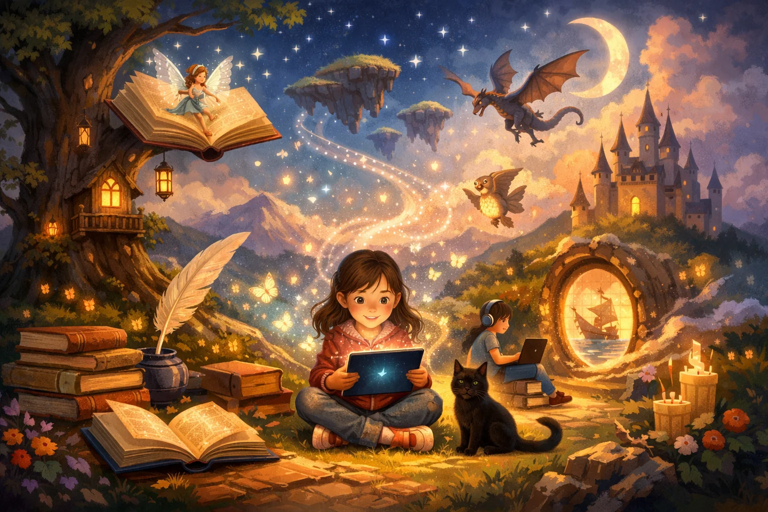 Paisaje de cuento infantil con fantasía y magia